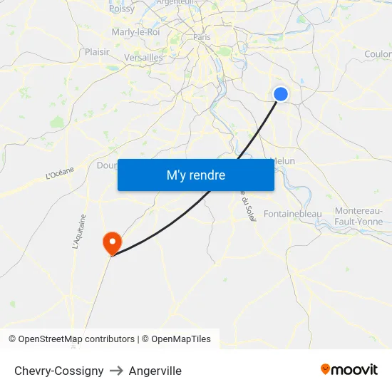 Chevry-Cossigny to Angerville map