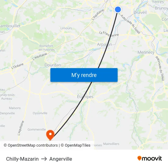 Chilly-Mazarin to Angerville map