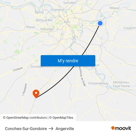 Conches-Sur-Gondoire to Angerville map