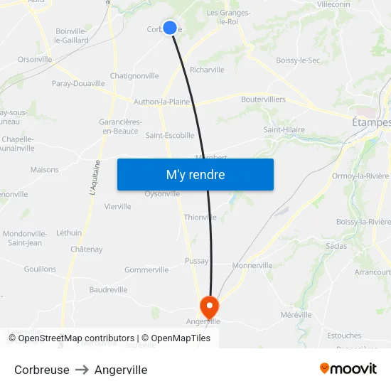 Corbreuse to Angerville map