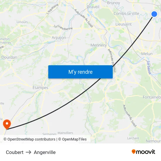 Coubert to Angerville map