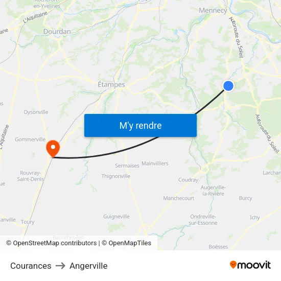 Courances to Angerville map