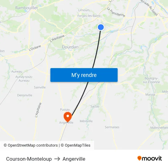 Courson-Monteloup to Angerville map