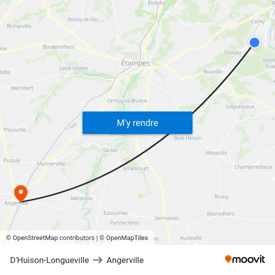 D'Huison-Longueville to Angerville map