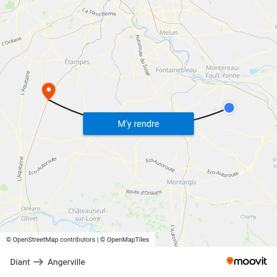 Diant to Angerville map