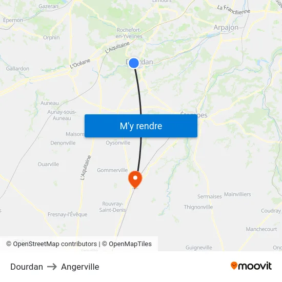 Dourdan to Angerville map