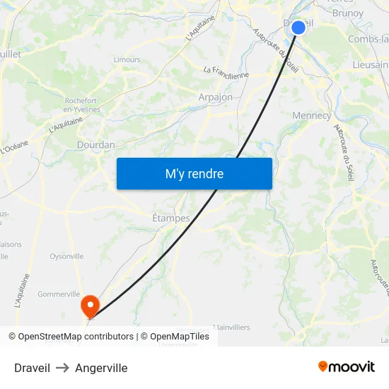 Draveil to Angerville map