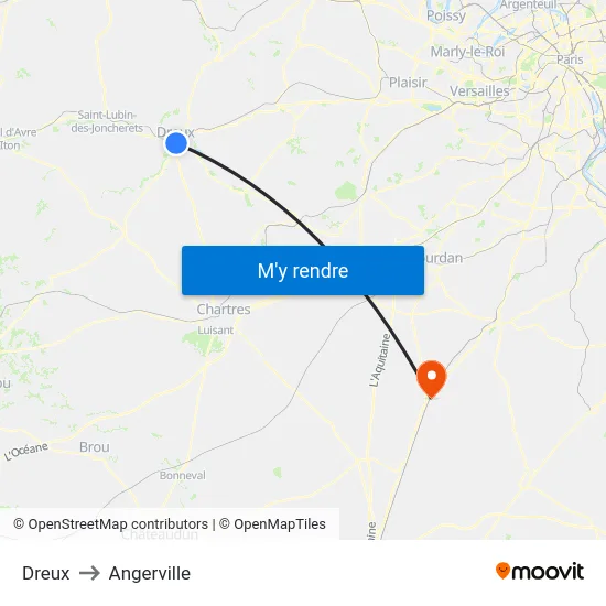Dreux to Angerville map