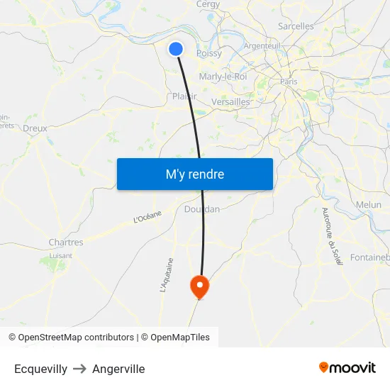 Ecquevilly to Angerville map