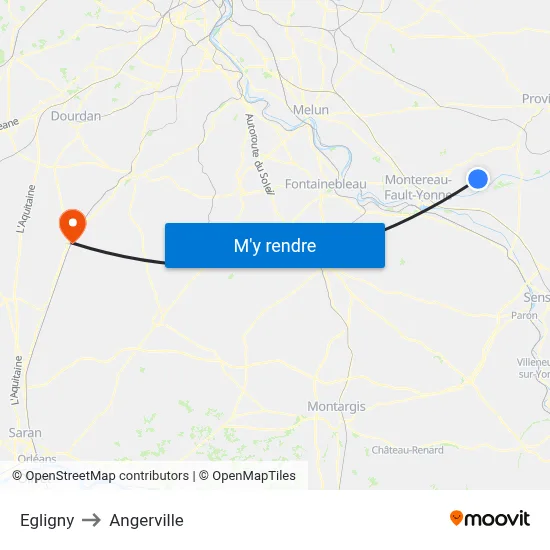 Egligny to Angerville map