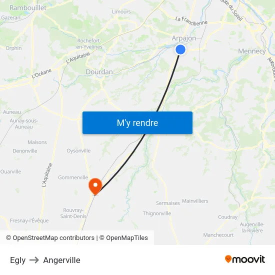 Egly to Angerville map