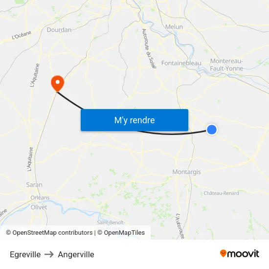 Egreville to Angerville map