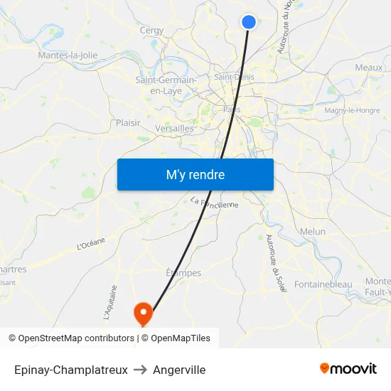 Epinay-Champlatreux to Angerville map
