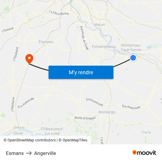Esmans to Angerville map