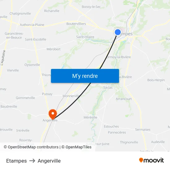 Etampes to Angerville map