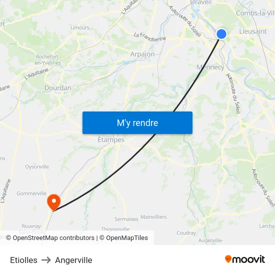 Etiolles to Angerville map
