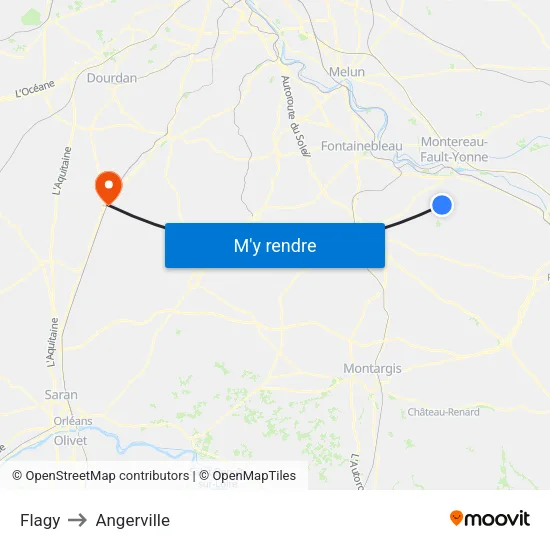 Flagy to Angerville map