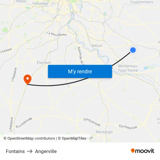 Fontains to Angerville map