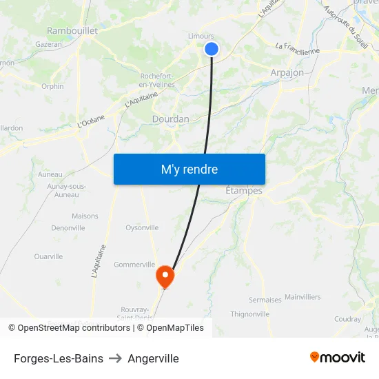 Forges-Les-Bains to Angerville map