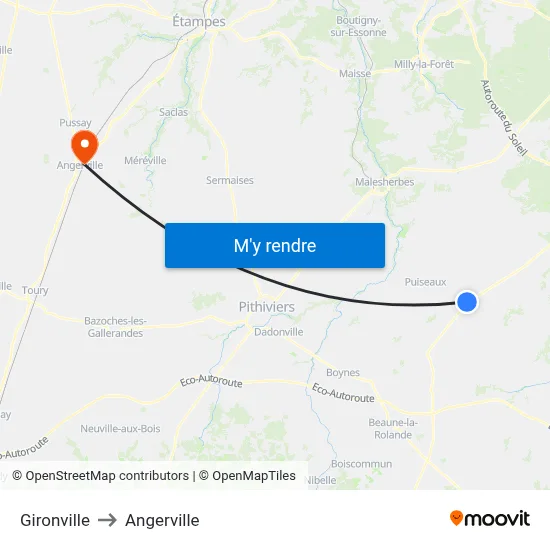 Gironville to Angerville map