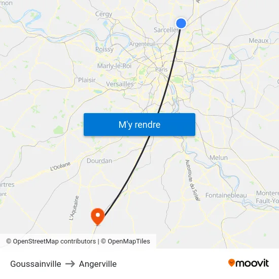 Goussainville to Angerville map