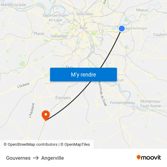 Gouvernes to Angerville map