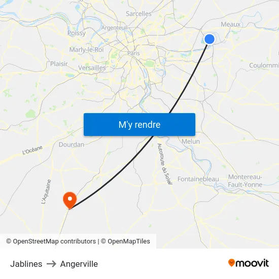 Jablines to Angerville map