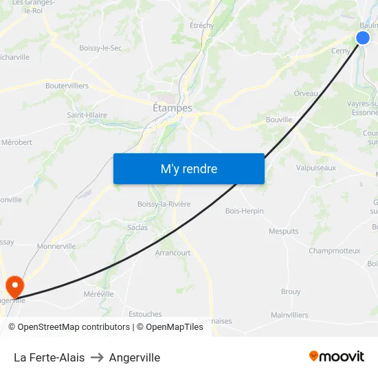 La Ferte-Alais to Angerville map