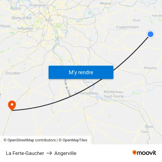 La Ferte-Gaucher to Angerville map