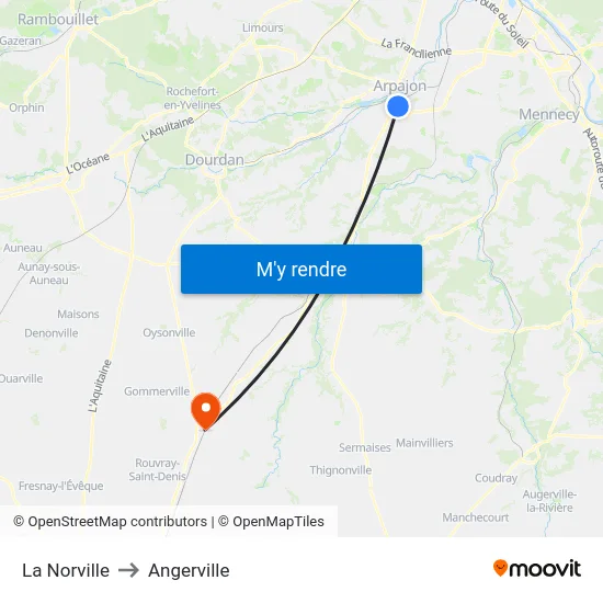 La Norville to Angerville map