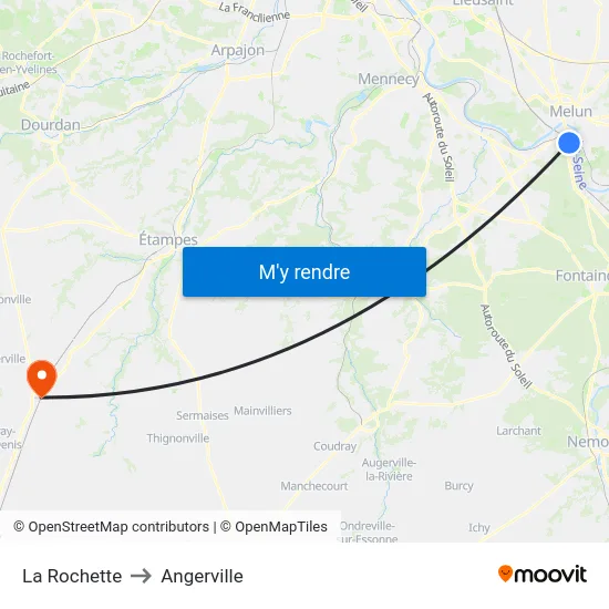 La Rochette to Angerville map