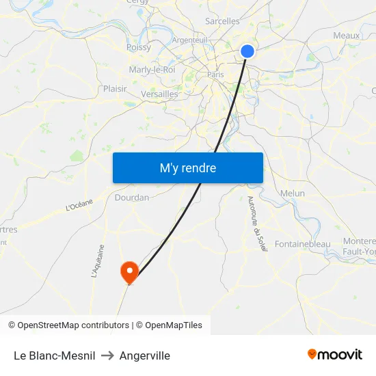Le Blanc-Mesnil to Angerville map