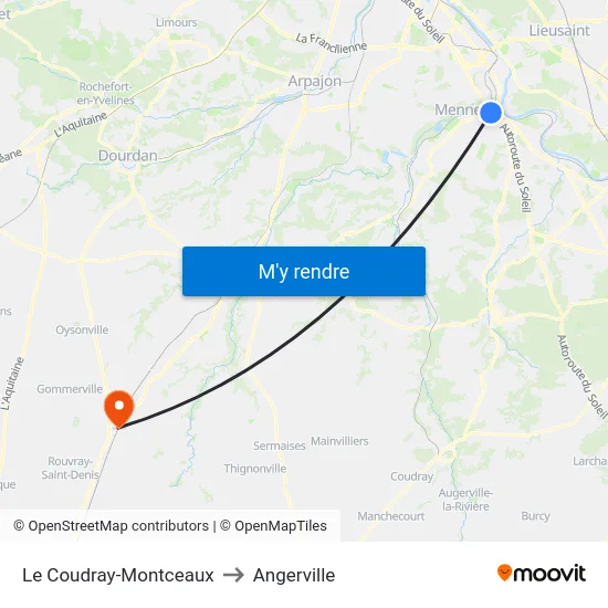 Le Coudray-Montceaux to Angerville map