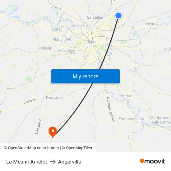 Le Mesnil-Amelot to Angerville map