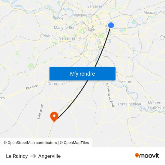 Le Raincy to Angerville map