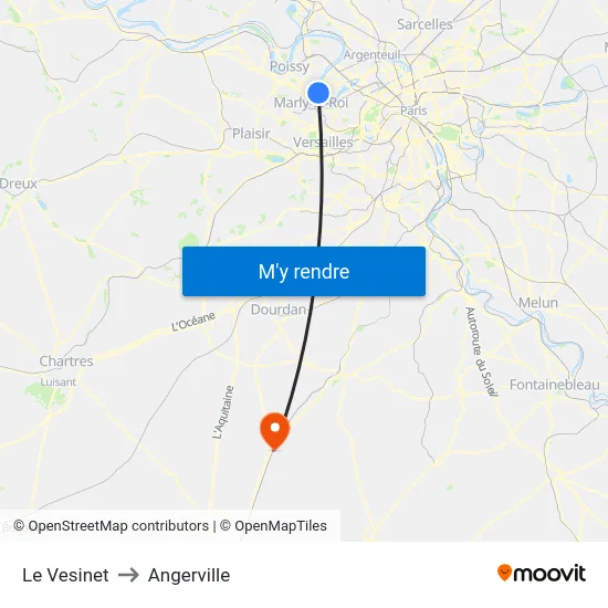 Le Vesinet to Angerville map