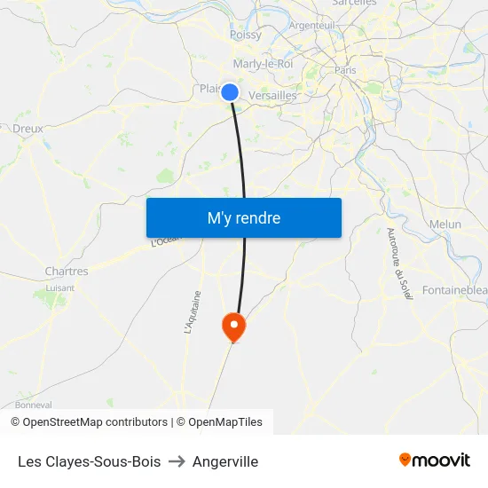 Les Clayes-Sous-Bois to Angerville map