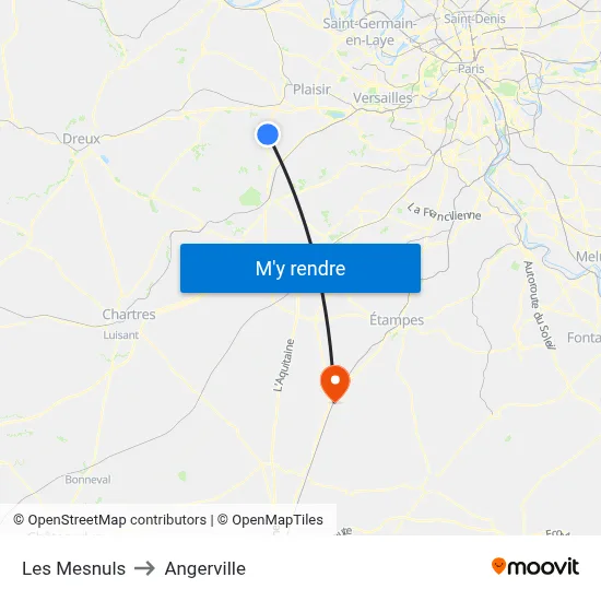 Les Mesnuls to Angerville map