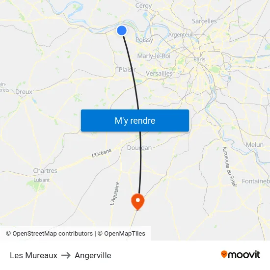 Les Mureaux to Angerville map