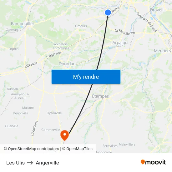 Les Ulis to Angerville map