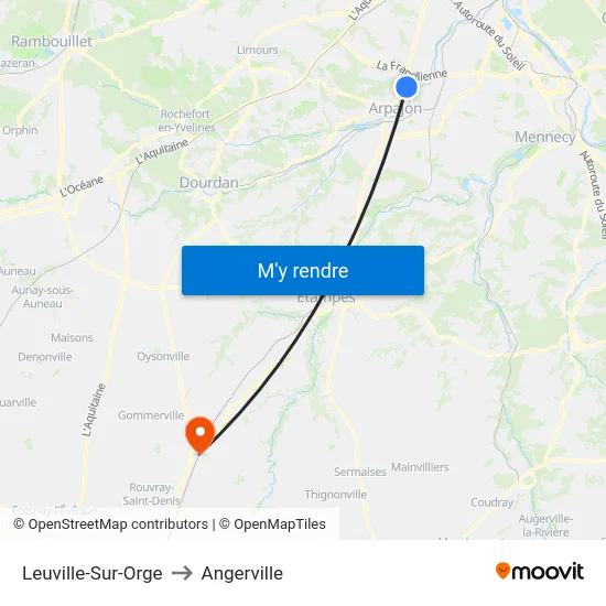 Leuville-Sur-Orge to Angerville map
