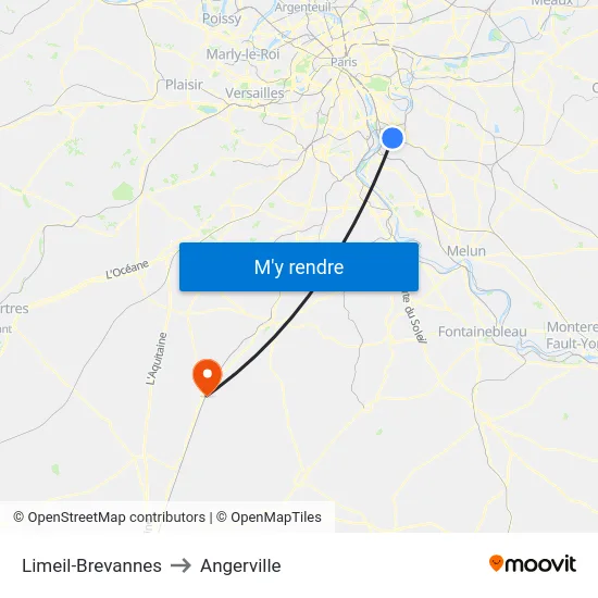 Limeil-Brevannes to Angerville map