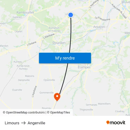 Limours to Angerville map