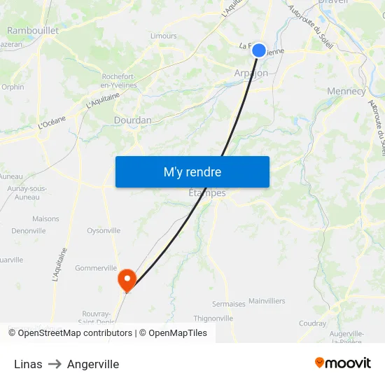 Linas to Angerville map