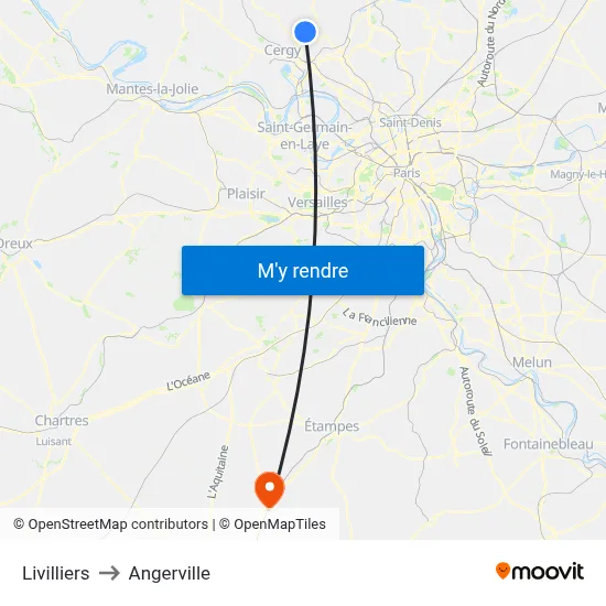 Livilliers to Angerville map