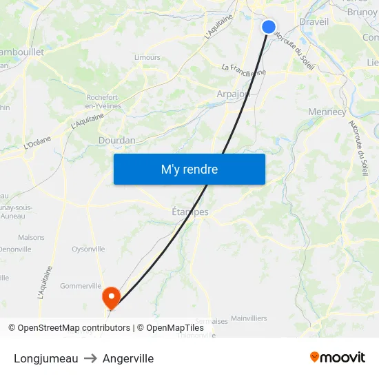 Longjumeau to Angerville map