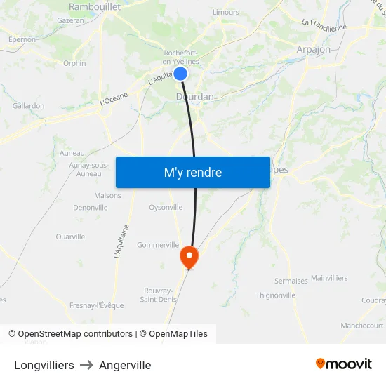 Longvilliers to Angerville map