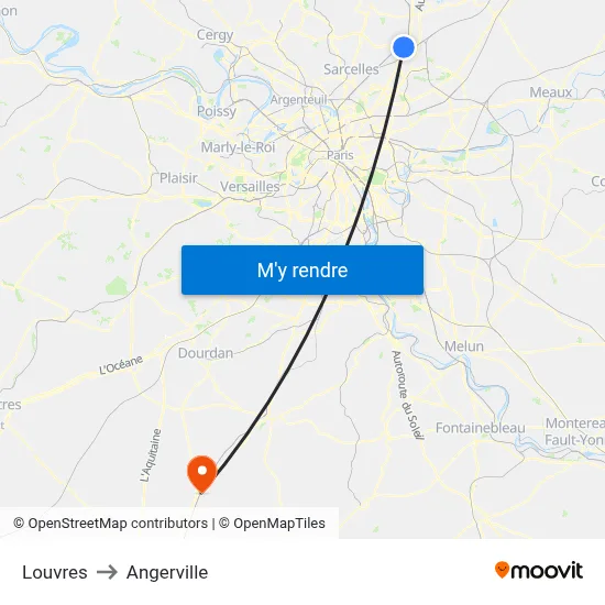Louvres to Angerville map