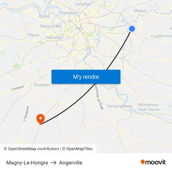 Magny-Le-Hongre to Angerville map