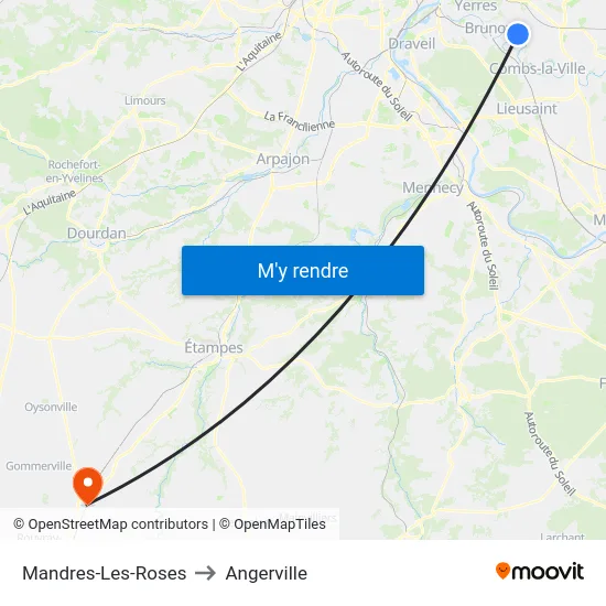 Mandres-Les-Roses to Angerville map